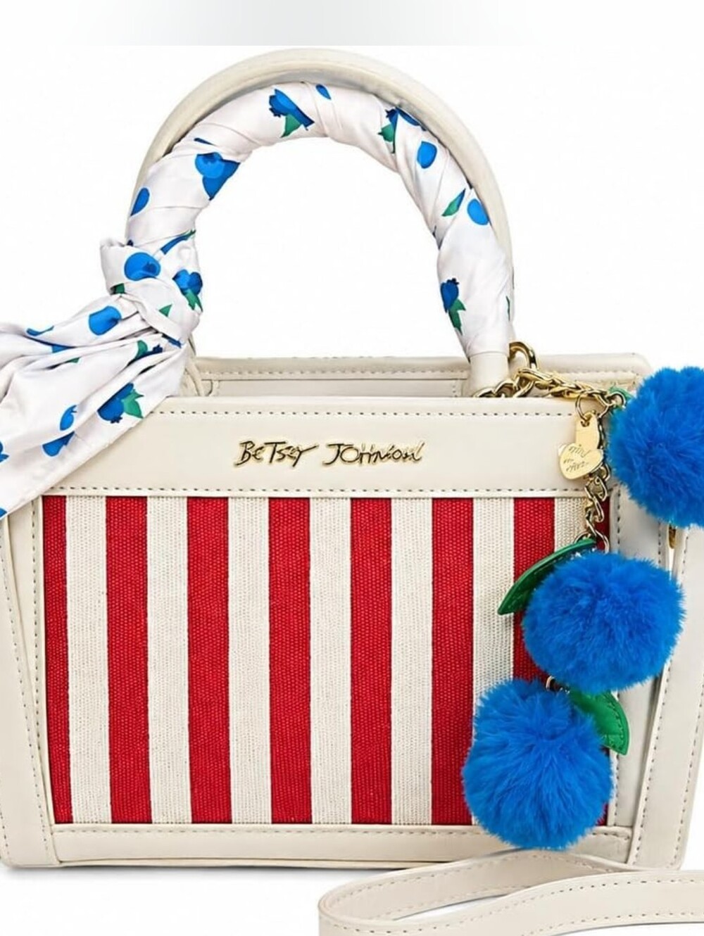 NWT Viral Betsey Johnson XO Lucy  Cream & Red Striped Blueberry Purse